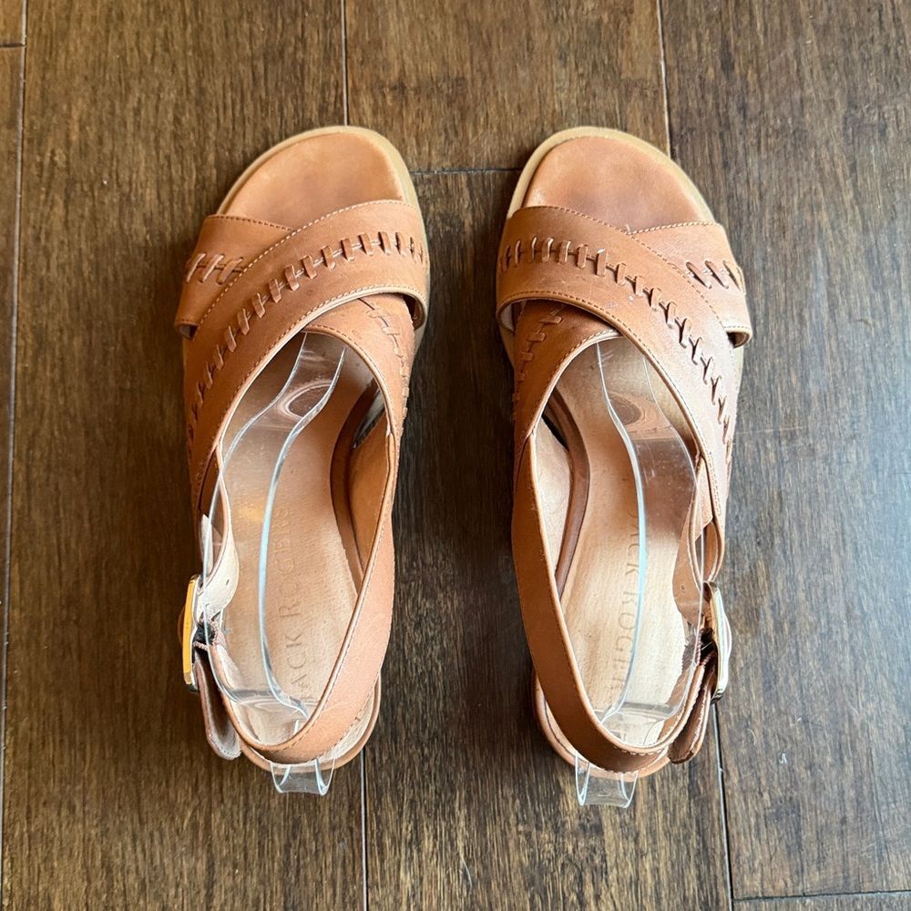 Jack Rogers Amelia City Sandal Leather Whipstitch Block Heel Slingback Women's 7 - Picture 8 of 10